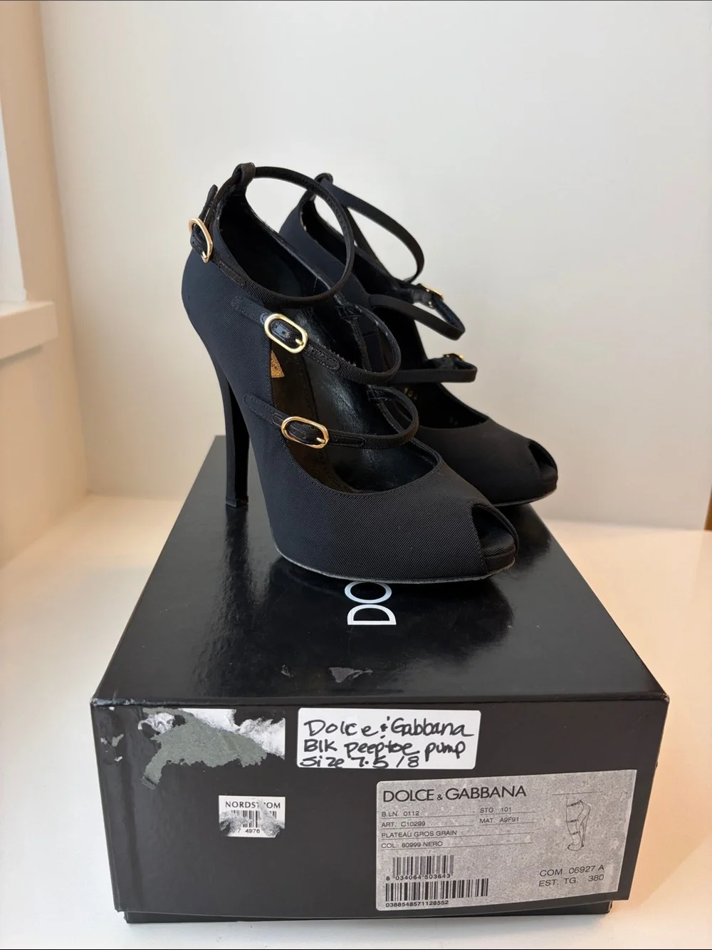 Dolce & Gabbana Black Triple Strap Peep-Toe Pumps